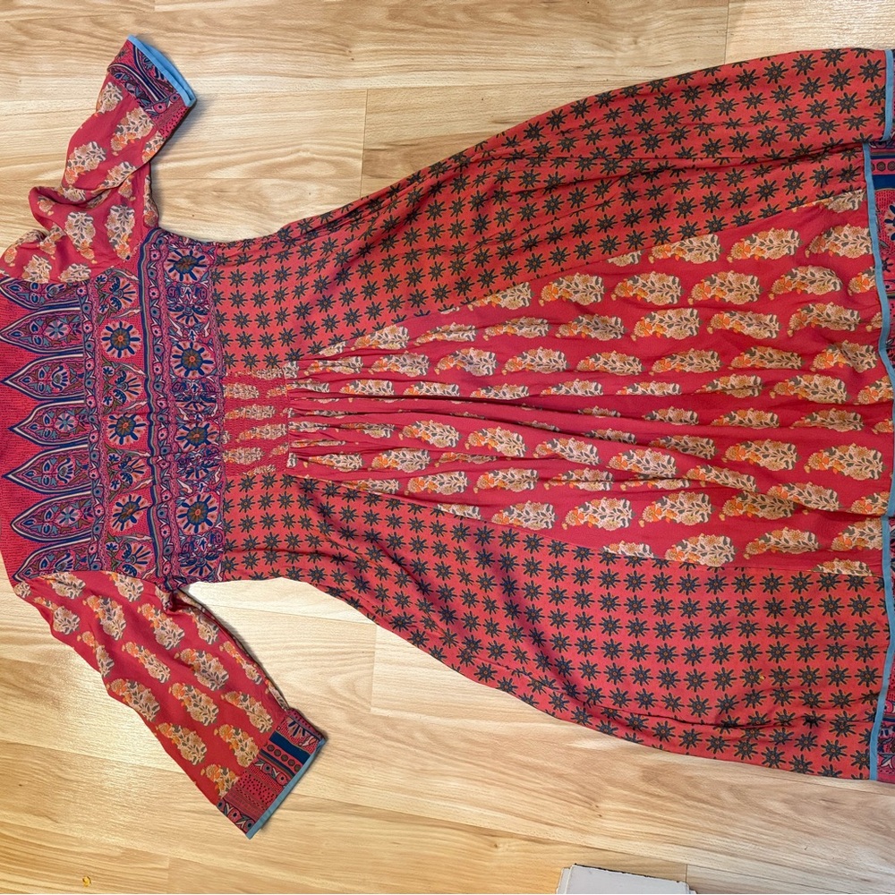 Soft Surroundings Red and Gold Long Sleeve Dress PXS Thanksgiving perfect. - Picture 11 of 15